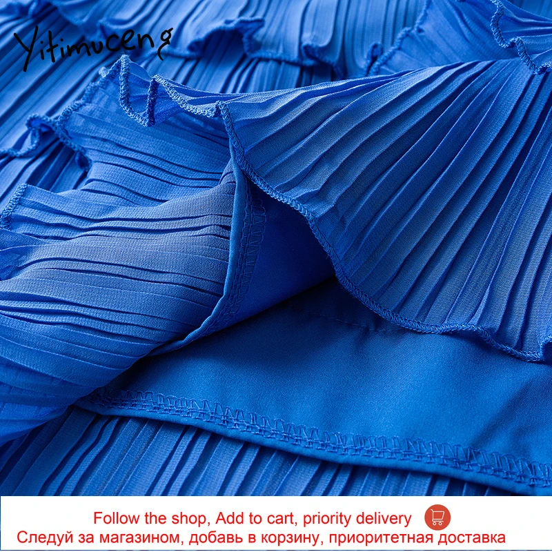 

Yitimuceng Ruffles Skirt Women Pleated Mini High Waist Solid Black Blue Clothing 2021 Spring Summer Korean Fashion New Skirts
