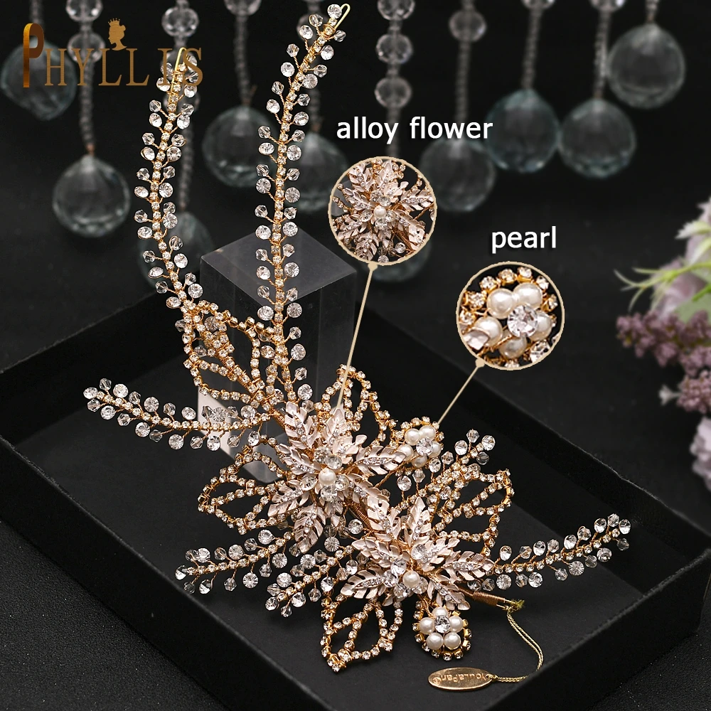 

PHYLLIS AS254 Luxury Rhinestone Hair Clips Flower Bridal Crowns Handmade Women Tiara Wedding Hair Jewelry Gril Hair Accessories