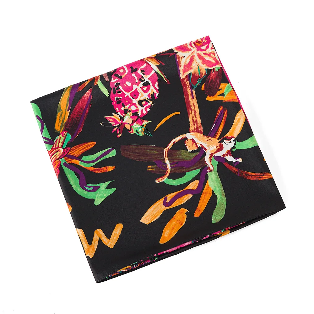 

Girls 130*130cm fashion silk satin hair scarf ladies handkerchief printing ladies square scarf small scarf square scarf 2021 flo