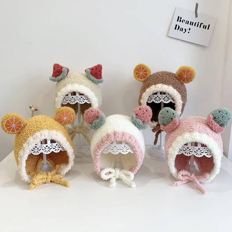 

1-3 Year Old Baby Winter Cute Ear Fruit Hat Knitted Soft Boy Girl Hat Soft Hat Beanie Children's Hedging Hat Newborn Baby