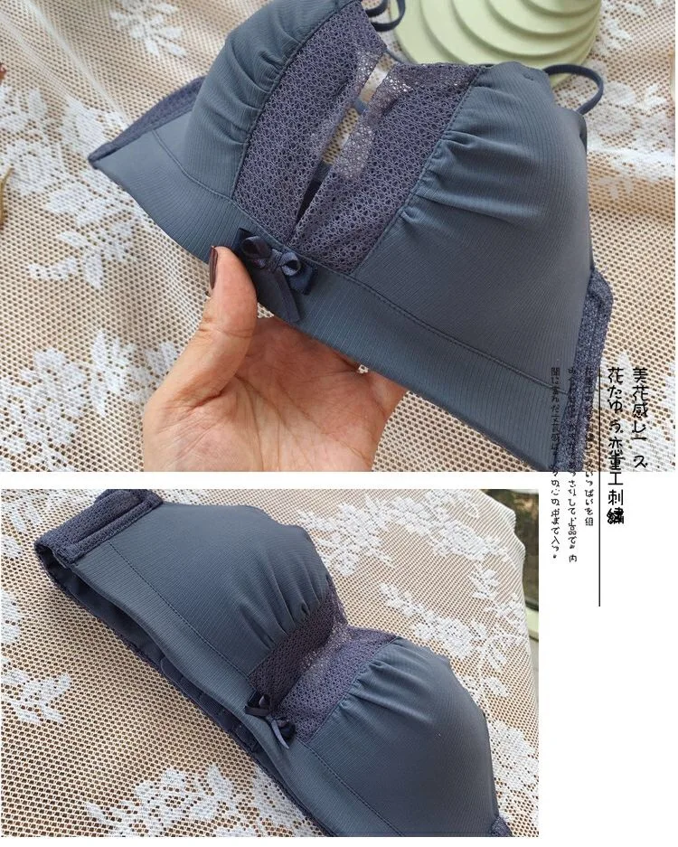 Красивый кружевной бюстгальтер без косточек с тонким ремнем на спине комплект