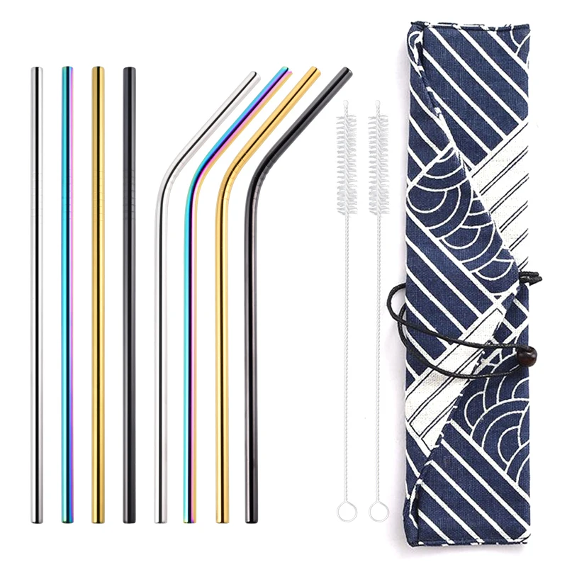 8pcs Mixed-color 4/8 шт. Многоразовые Высокое качество питьевой соломы 304 Нержавеющая сталь металлическая соломинка с чистящая щетка и Сумка Бар вечерние аксессуар - Цвет: 8pcs Mixed-color