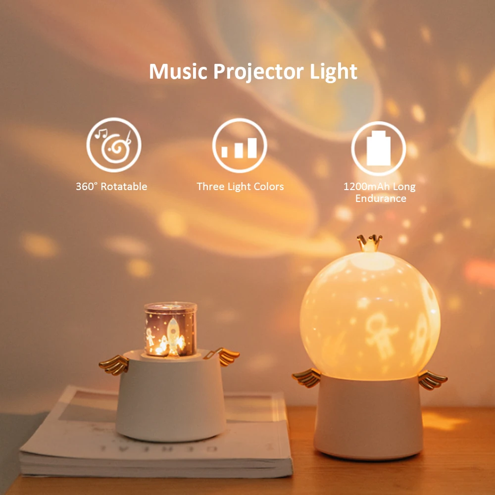 

Ночник проектор для спальни вращающийся на 360 ° светодиодный ночной Светильник романтическая музыкальная шкатулка