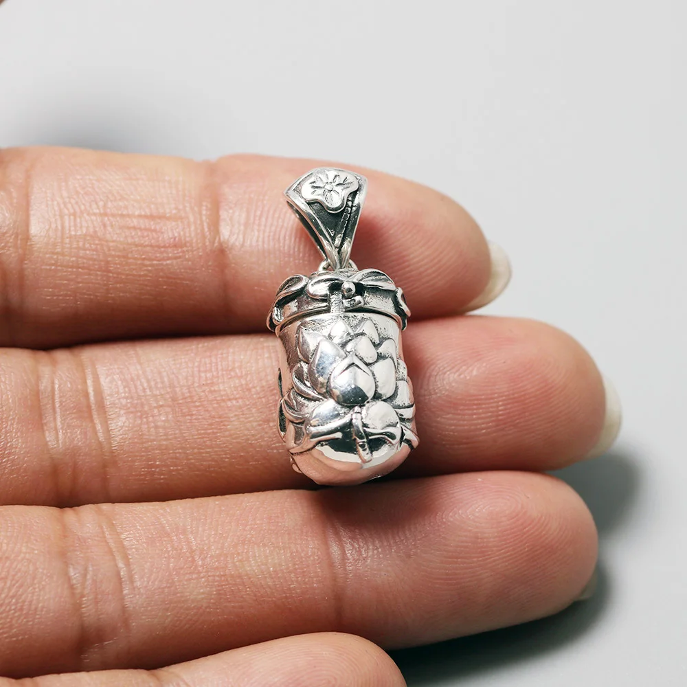 Настоящее 925 пробы Серебряный Лотос медальоны плавающий кулон мантра