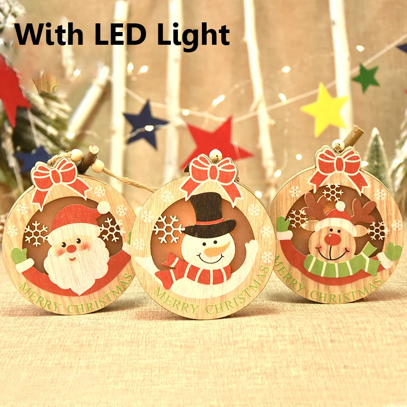 

Christmas Tree Pendent With LED Light Wooden Crafts Hanging Baubles Xmas Gift Decoration New Year 2022 Home Decor