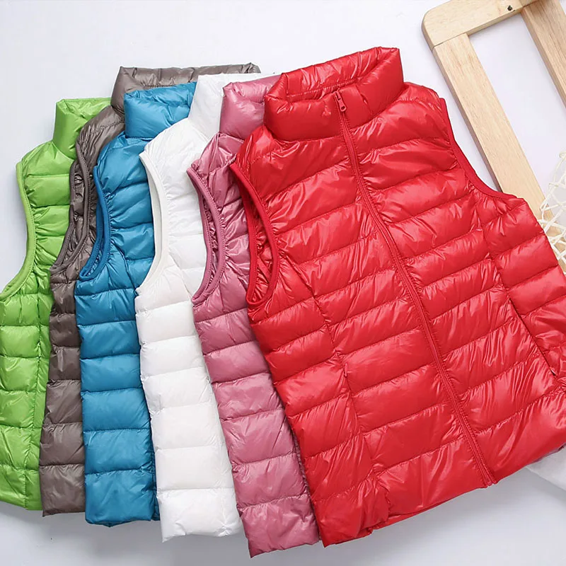 

2021 New Ultra Light Down Vest Women Short Vest Windproof Lightweight Warm Waistcoat Female White Duck Down Down Coat Sleeveless