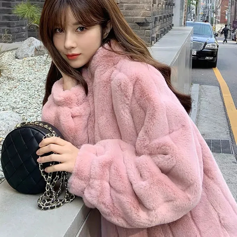 

2020 Women Winter Solid Faux Fur Warm Coat Female Elegant Short Loose Long Sleeve Overcoat Office Ladys Fashion Jackets