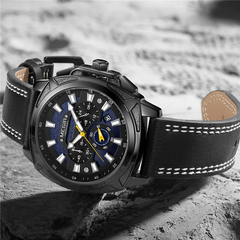 MEGIR мужские часы с хронографом и календарем военные Лидирующий бренд роскошные