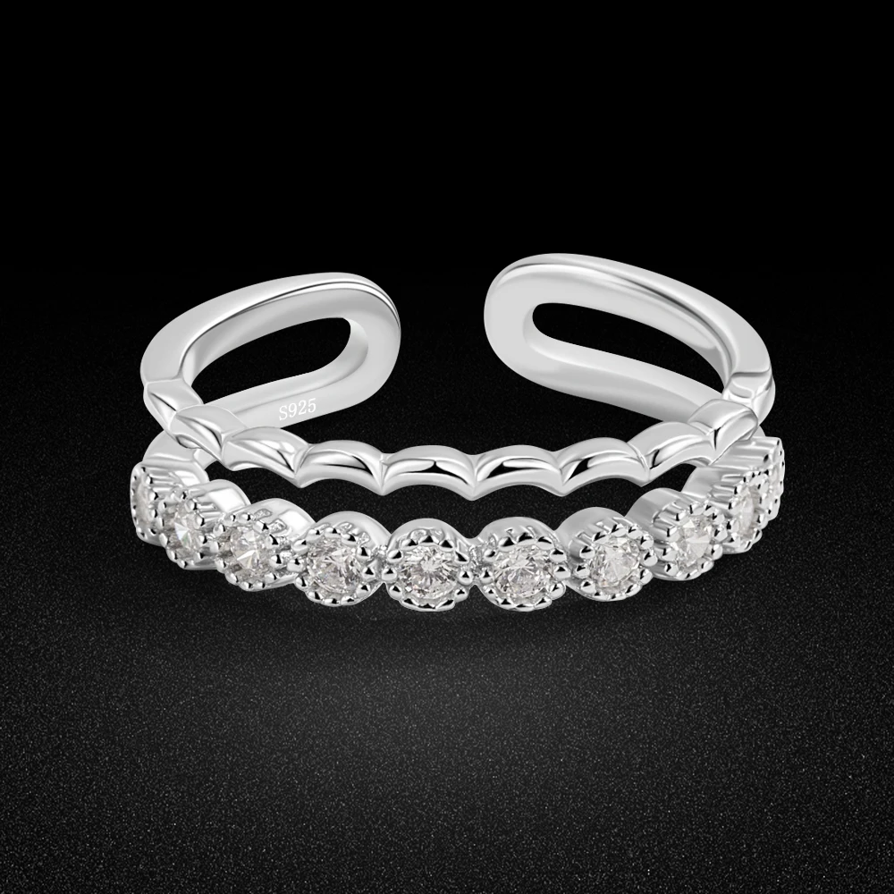 

100% 925 Sterling Silver Rings For Women Noble Jewelry AAA Cubic Zircon Rings Engagement Rings With Adjustable Opening