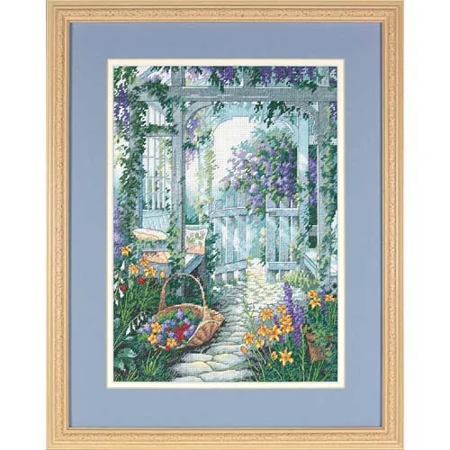 

MM Amishop cross stitch kits Counted Cross Stitch Kit Garden Gate Door Yard Flowers dim 13692