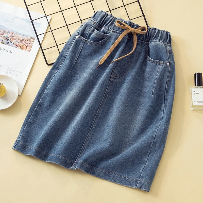 

2020 Summer Plus Size Elastic High Waist Denim Skirts Womens New Solid Mini Skirt Over Size 4XL A-Line Office Lady Woman Clothes