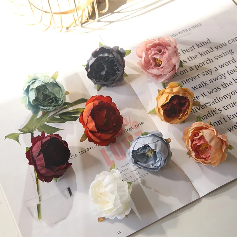 

2pcs 6 CM artificial flower silk peony flower head For wedding party home decoration DIY flower wall gift box scrapbook craft