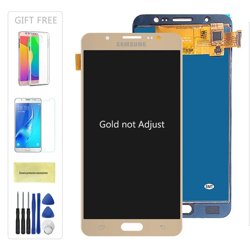 Протестирован для samsung Galaxy J7 J710FN J710F J710M J710 ЖК-дисплей сенсорный экран дигитайзер Регулируемая яркость сборка - Цвет: Gold not adjustable