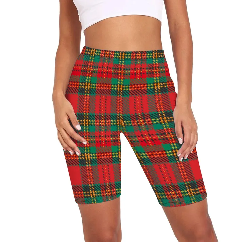 

WEPBEL Women Skinny Plaid Short Leggings Casual Hip Up Outdoor Bike Sport Running Elastic Waist Short Pants