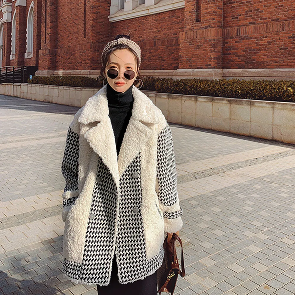 Модная уличная одежда из овечьей шерсти с рисунком гусиная лапка новинка зимы 2021