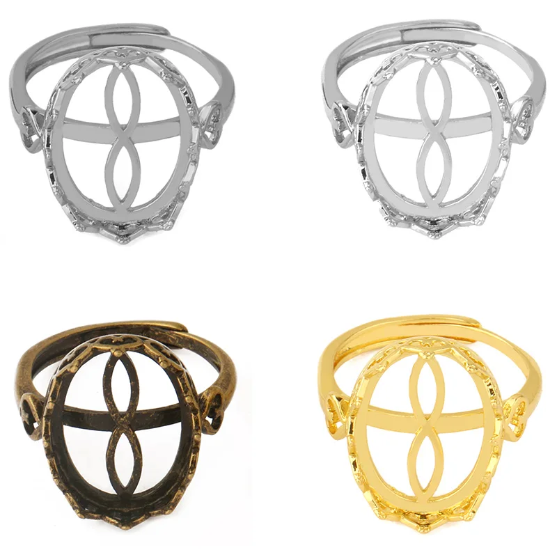 Овальный стеклянный кабошон 16x12 мм регулируемая основа рамка для