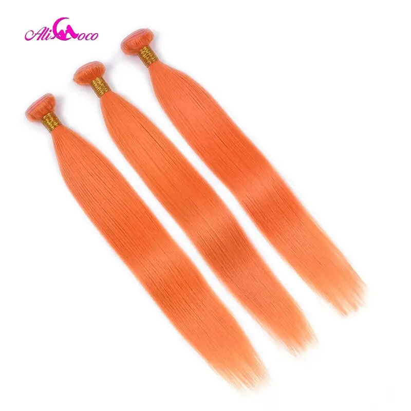 Али Коко оранжевый бразильские прямые волосы пучки с закрытием Омбре
