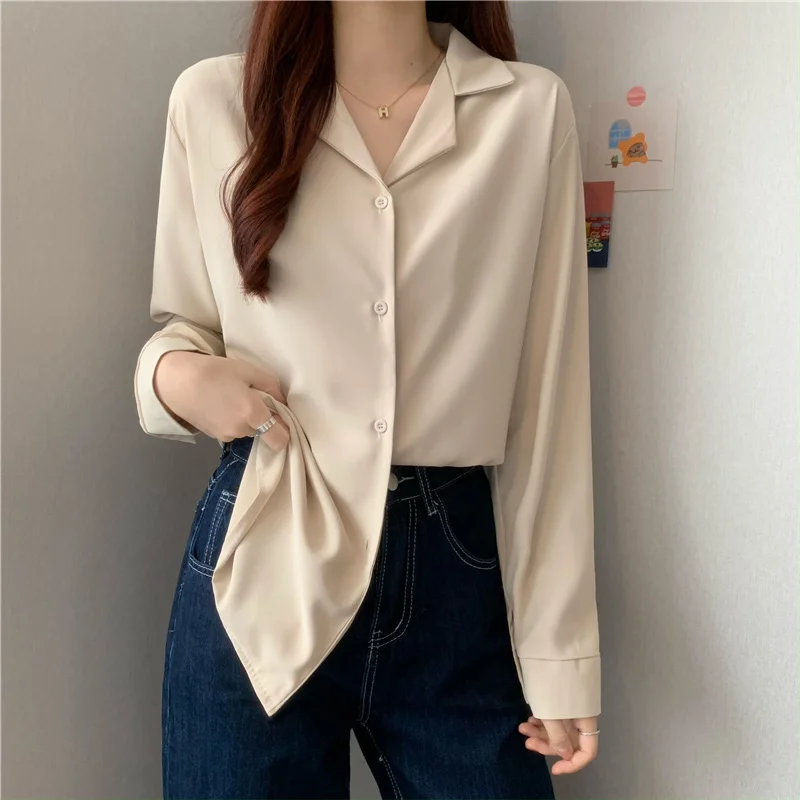 

2021 Autumn V-neck French Suit Collar Shirt Top Women's Early Autumn Loose Long Sleeve Shirt Rac