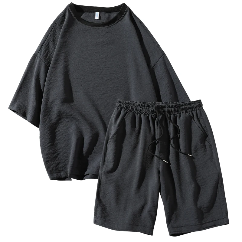 

2020 Men Tracksuit Streetwear Black Hip Hop T Shirt And Short Pants 2 Pieces Sets Mens Clothing Suit