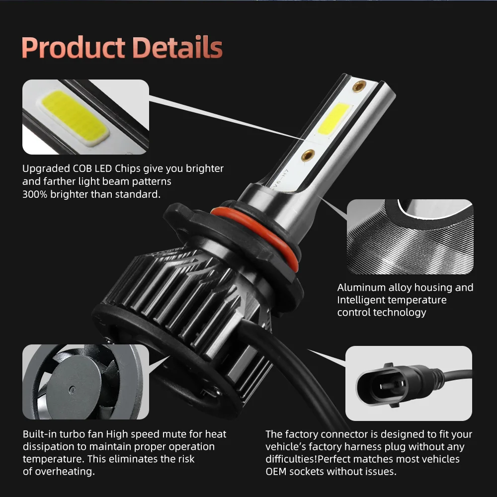 

2Pcs Blub H8 H11 H4 H1 H4 H7 LED Headlights Automobiles Parts Lamp Auto Car COB Bulbs 6000K 50W 5000LM Car LED Headlight Remodel