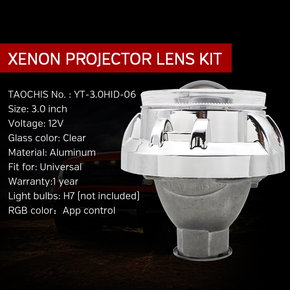 TAOCHIS 3.0 Inch Bi Xenon Projector Lens Kit for HELLA H7 With Shroud APP Control Angel Devil Eyes Modify Head Light | Автомобили и