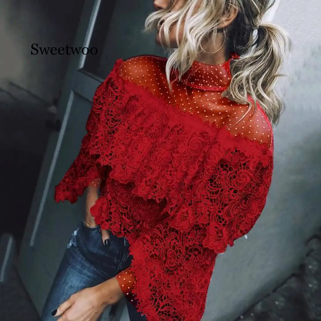 

Blouse Womens Spring Summer Sexy Flare Sleeve Printed Point Top Blouse Blusas Mujer De Moda Chemise Femme Womens Tops And Blouse