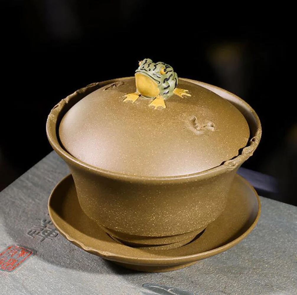 

Exquisite YiXing Ceramic Gaiwan with Frog Lid Saucer Vintage Drinkware Office Make Tea Tea Kettle for Customize Birthday Gifts