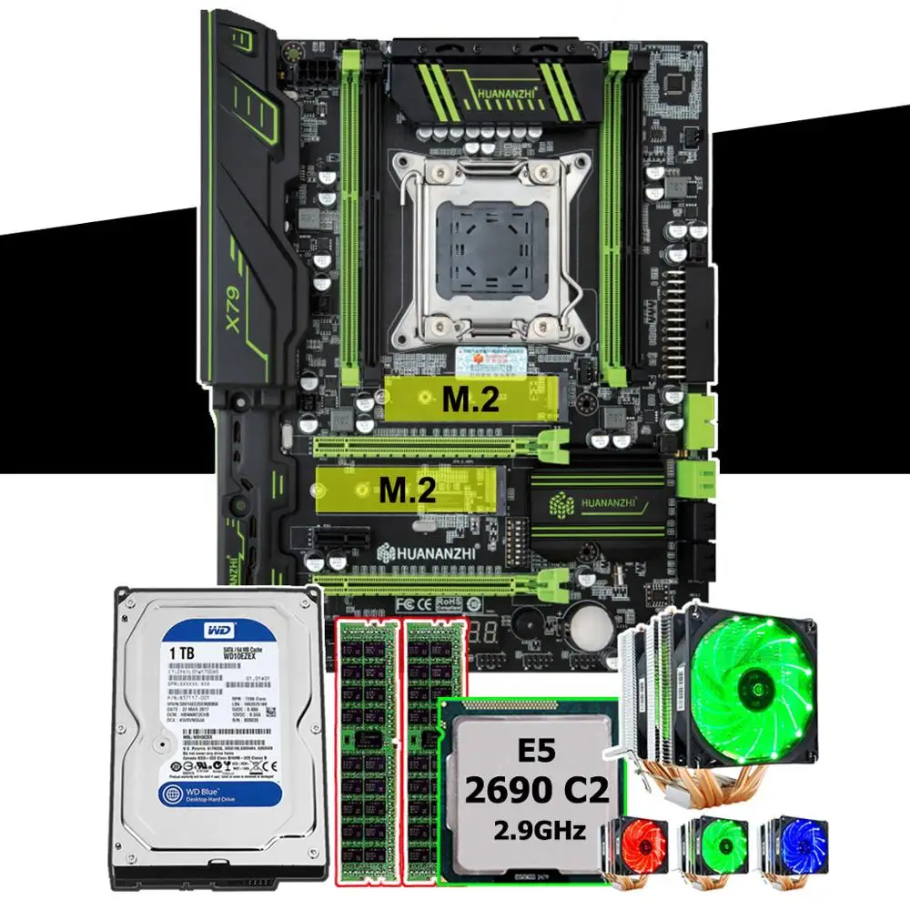 Материнская плата HUANANZHI X79 Pro с двумя слотами M.2 SSD ЦП Xeon E5 2690 2 9 ГГц 6 Трубок кулер