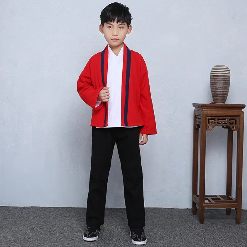 

New 3 pieces in A Suit Inner Coat Out Coat and Pants Children Boy Traditional Hanfu Chinese Cosplay Costumes 4 Colors