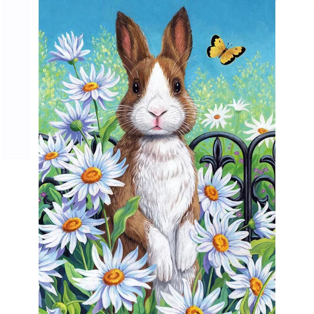 

AMY-5D Diamond Embroidered Rabbit DIY Diamond Animal Painting Diamond Photo Cross Chrysanthemum Wall Decoration