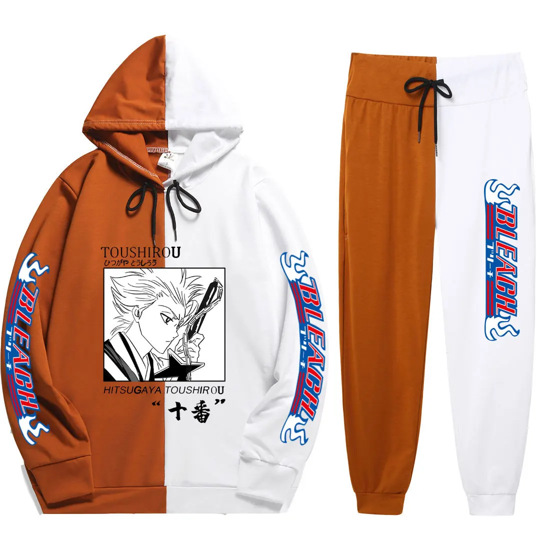 Японские летние мужские комплекты толстовка с капюшоном принтом аниме