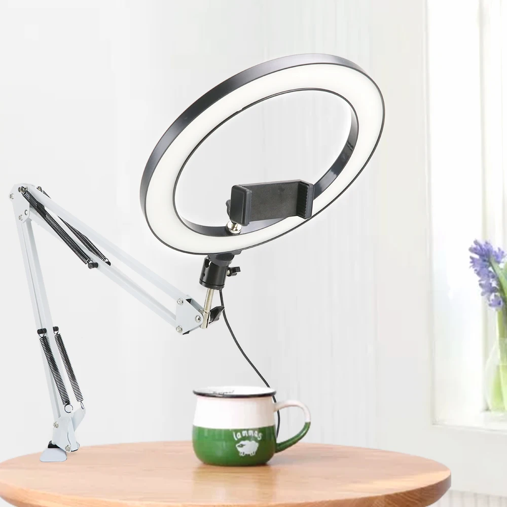

Dimmable RGB Colorful Ring Light With Long Arm Stand Phone Holder For Video Live Photo Studio Photography Lighting LED Ringlight