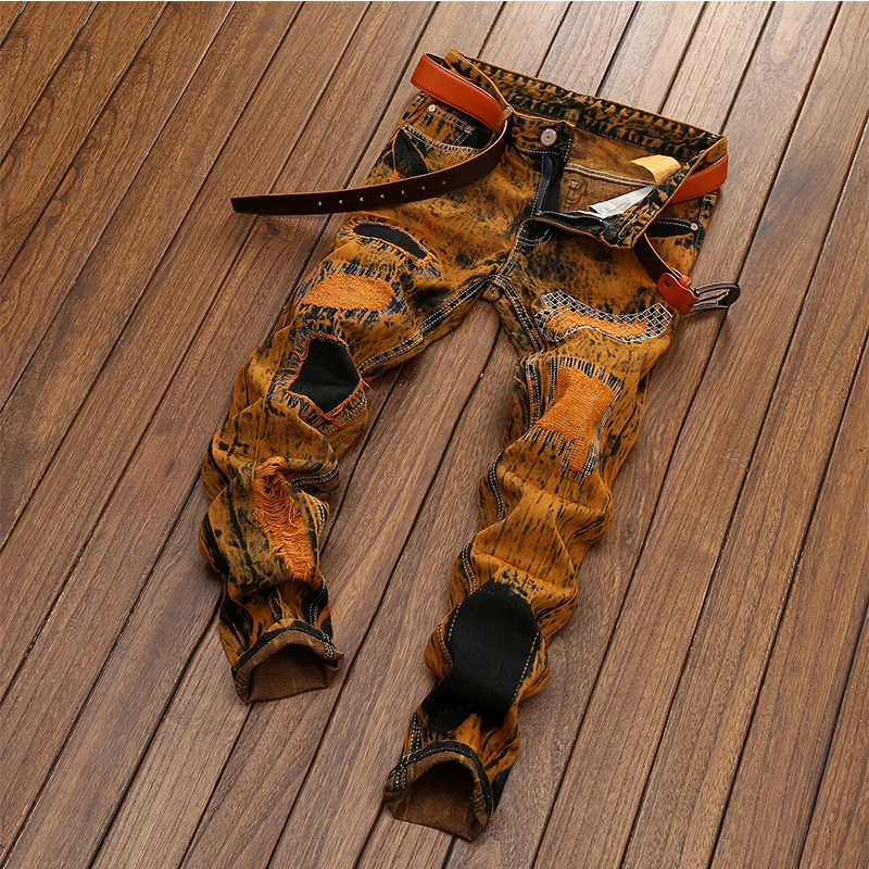 

Men's fashion pants jeans heel holes