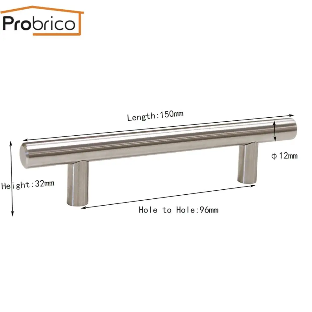 Round Bar 96 Probrico ручки для ящиков, мебельные ручки для кухонного шкафа, Т-образные дверные ручки, ручки для ручек, диаметр 12 мм/14 мм - Цвет: Round Bar 96