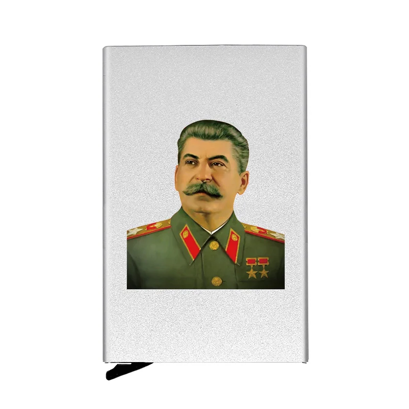 

Metal Case CCCP Great Leader Stalin Printing Credit Card Holder Men Slim Anti Protect Travel ID Cardholder Women Rfid Wallet