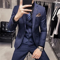 5xl 6xl 7xl british male blazers slim business suits men stripe cotton jacket wedding groom man dress high end tuxedo 3 pieces