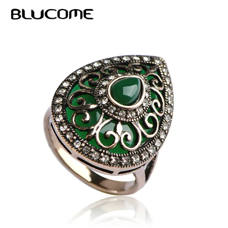 Женское кольцо с кристаллами Blucome зеленое в турецком стиле обручальное форме