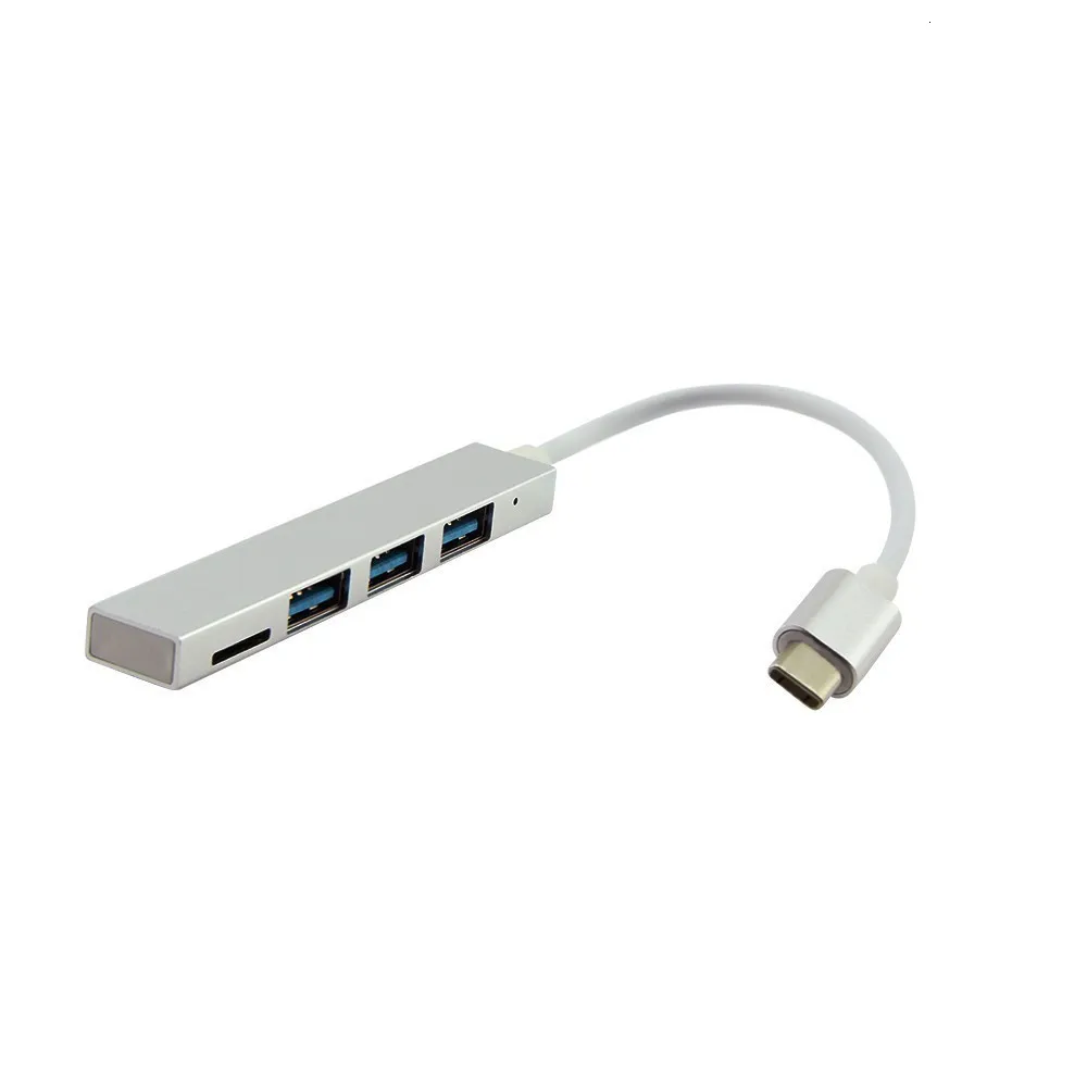 Серебристый USB chyi C HUB 3,0 3 порта с TF кардридером Тип C 3,1 концентратор адаптер для MacBook, Surface Pro 6 Аксессуары - Цвет: Серебристый