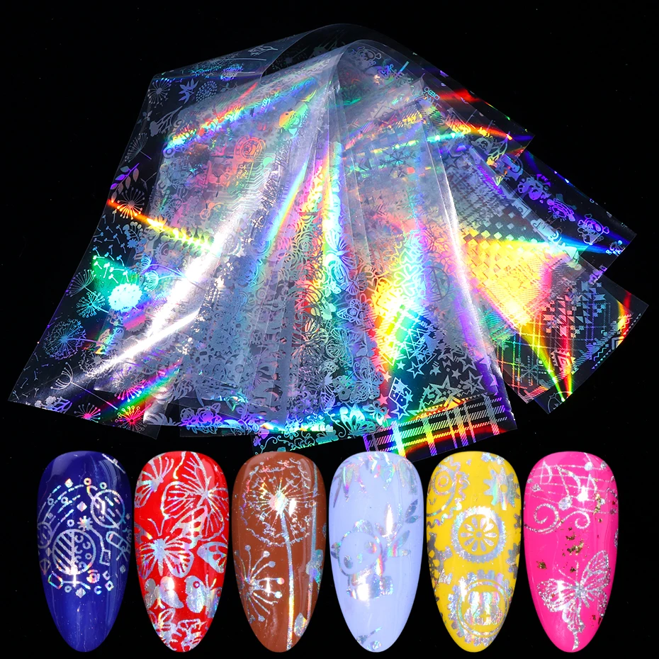 10 шт. лазерный цветочный дизайн набор фольги для ногтей наклейки с изображением