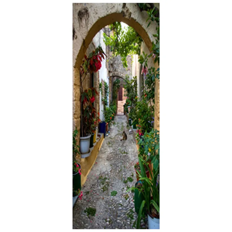 77*200 см пейзаж французского города 3d настенная виниловая роспись Плавная дверь