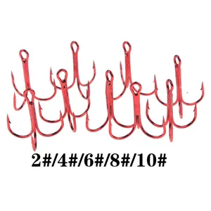 Рыболовные крючки, 10 шт.лот, 2 #4 #6 #8 #10 #, Высокоуглеродистая Сталь, тройной крючок, рыболовные снасти, круглые, изогнутые, красного цвета