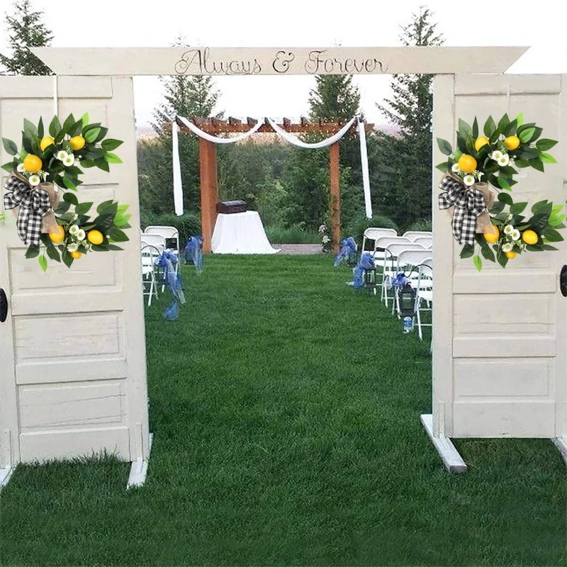 

Artificial Fruit Lemon Wreath Fall Spring Daisy Flowers Garland for Farmhouse Front Door Home Wall Window Decor