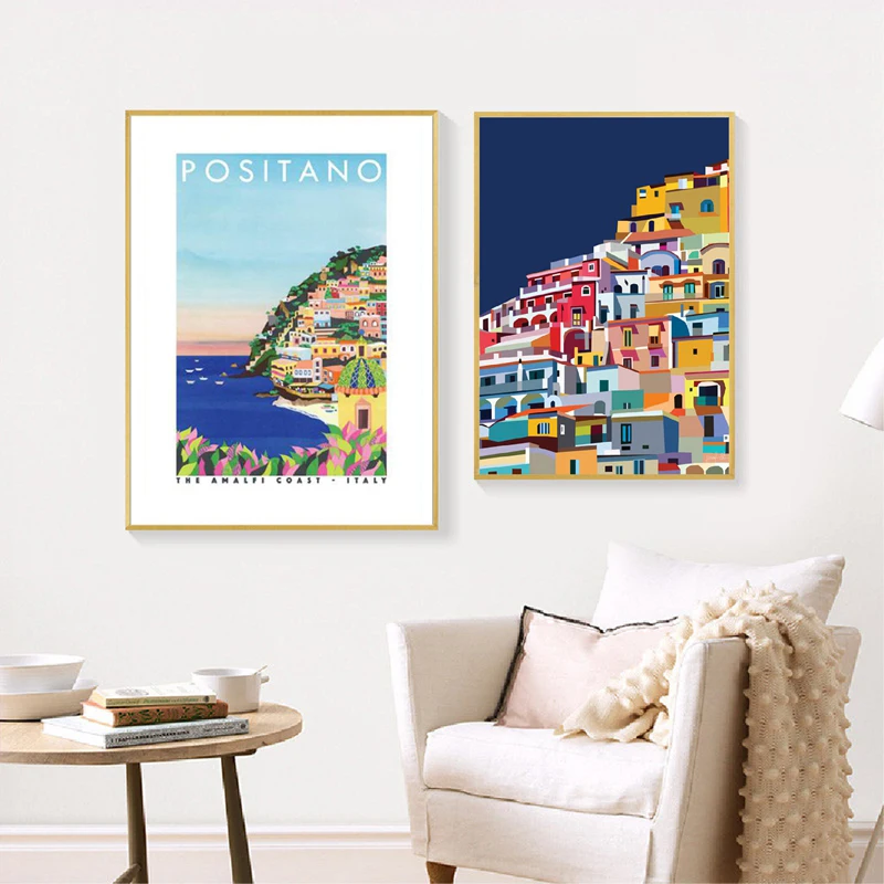 

Italy Positano Landscape Canvas Posters and Prints Amalfi Coast Architecture Colorful Wall Art Painting Decor Traveler Gift