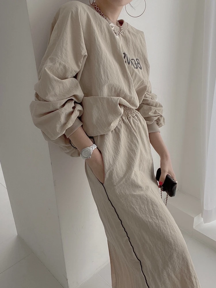 Spring Women Tracksuit Hoodies 2 Piece Sets Chic Pullover Loose Casual Sweatershirt &amp High Waist Split Skirt Suit |