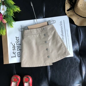 Girls All-match PU Washed Leather Single-breasted Irregular Skirt Kids Button Design Skirt Winter Clothes