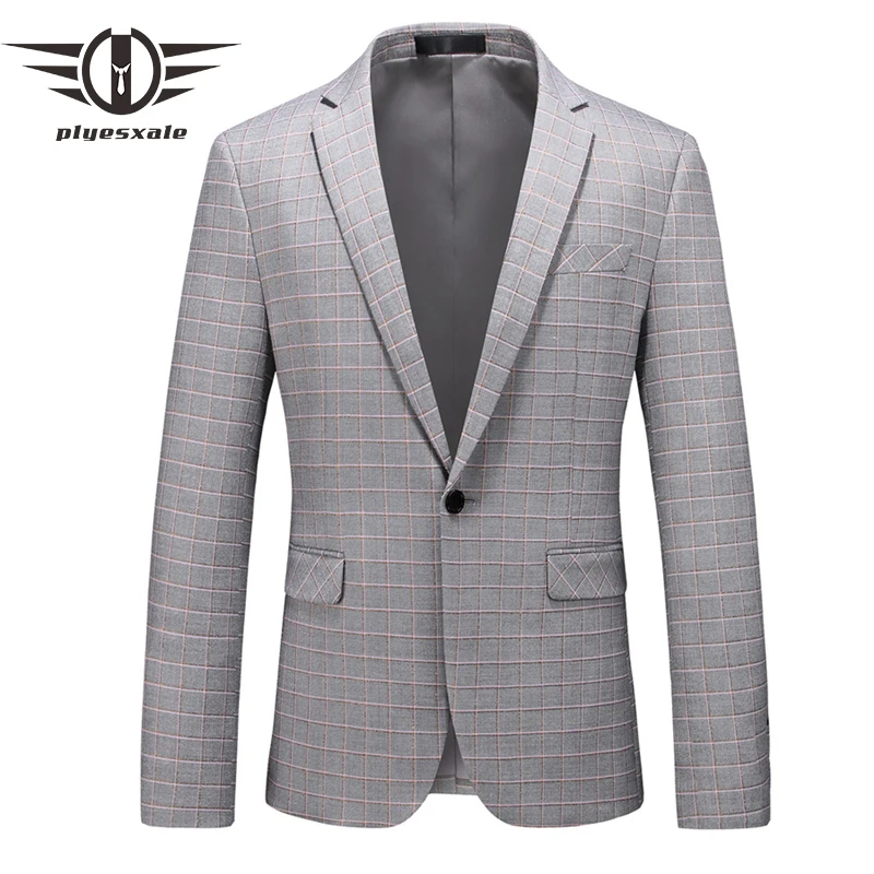 

Plyesxale Grey Plaid Blazers For Men 2020 Plus Size Men Checked Blazer Stylish Slim Fit Casual Business Formal Blazer Male Q944
