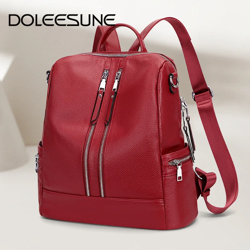 Женский модный рюкзак DOLEESUNE из воловьей кожи, женская сумка, элегантный рюкзак из натуральной кожи, повседневные сумки через плечо 4 в 1