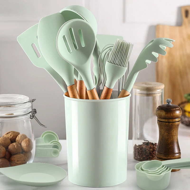 

34 Pcs Silicone Kitchen Utensils Set Heat Resistant Non-Stick Cooking Tool With Measuring Cup Spoon Mat Hook Kitchen Accessories