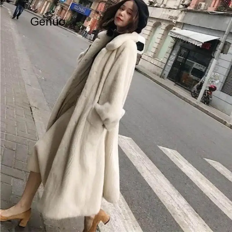 Winter New Fur Outerwear Female Fashion  Solid Color Long Fur Coat High-End Warm Mink Fur Jacket Coat Women Parka