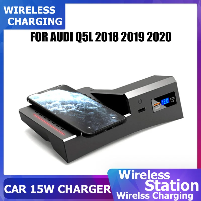 15W QI Fast Phone Charging Plate USB Port Wireless charger for Audi Q5L 2018 2019 2020 Car Wireless Charger Accessories Devices